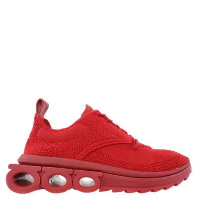 Ferragamo Nima Knit Gancini Low-top Sneakers In Red