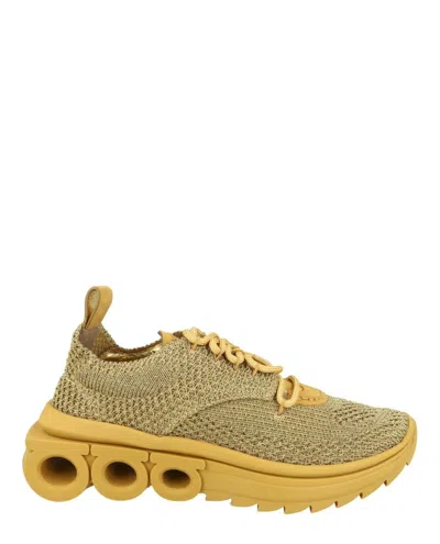 Ferragamo Nima Knit Low-top Sneakers In Yellow