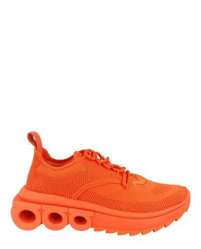 Ferragamo Nima Knit Low-top Sneakers In Orange