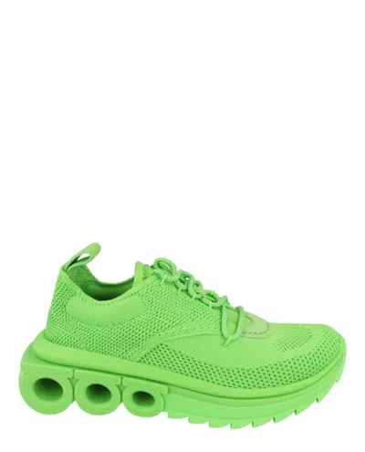Ferragamo Gancini Knit Low-top Sneakers In Green