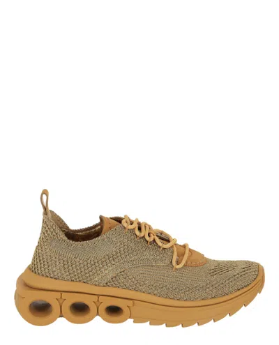 Ferragamo Nima Metallic Knit Sneakers In Green