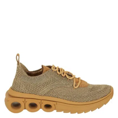 Ferragamo Nima Metallic Knit Sneaker In Neutral