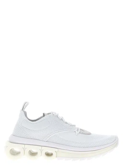 Ferragamo Gancini Sole Sneakers With Knitted Upper In White