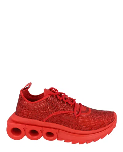 Ferragamo Nima Strass Crystal Embellished Sneakers In Red