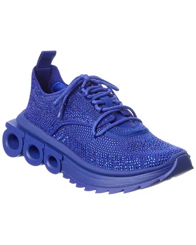 Ferragamo Nima Strass Leather-trim Sneaker In Blue