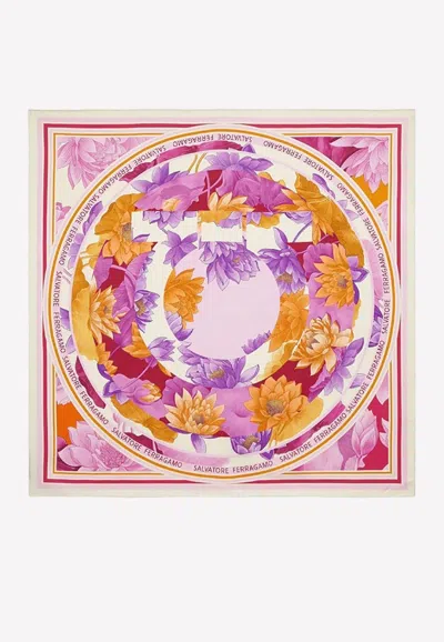 Ferragamo Ninfee Print Silk Scarf In Multicolor