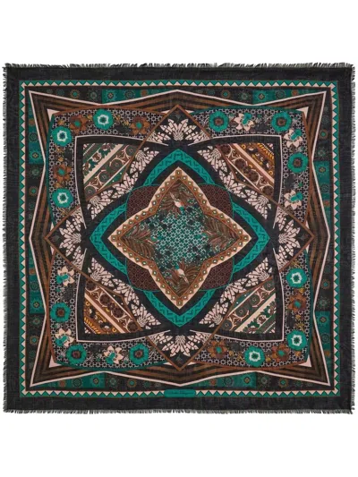 Ferragamo Nirvana-print Silk Shawl In Black