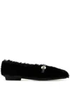 Ferragamo Shearling Texture Ballerinas With Gold-tone Hardware In Black