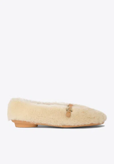 Ferragamo Noella Fur Shearling Ballet Flats In Beige