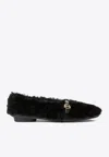 Ferragamo Noella Fur Shearling Ballet Flats In Black