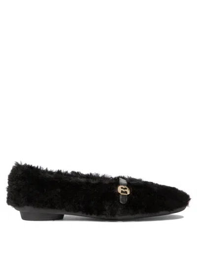 Ferragamo "noella Fur" Shearling Ballet Flats In Black
