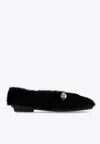 Ferragamo Shearling Texture Ballerinas With Gold-tone Hardware In Black