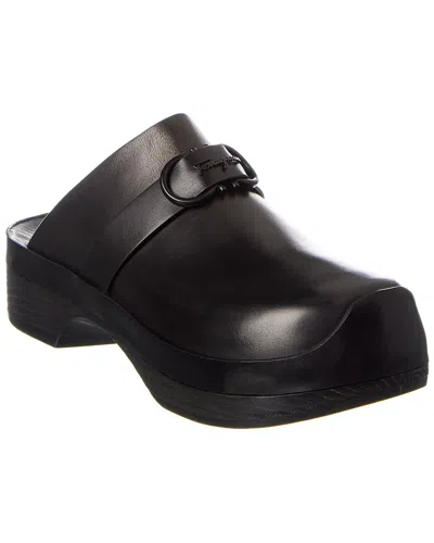 Ferragamo Gancini Ornament Clogs In Black