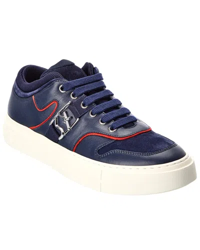 Ferragamo Noris Leather & Suede Sneaker In Blue