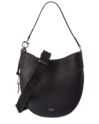 Ferragamo North/south Medium Leather Hobo Bag In Black