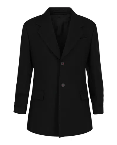 Ferragamo Notched Lapel Wool Blazer In Black