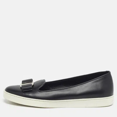 Pre-owned Ferragamo Novello Size 40 Black Leather Slip On Sneakers