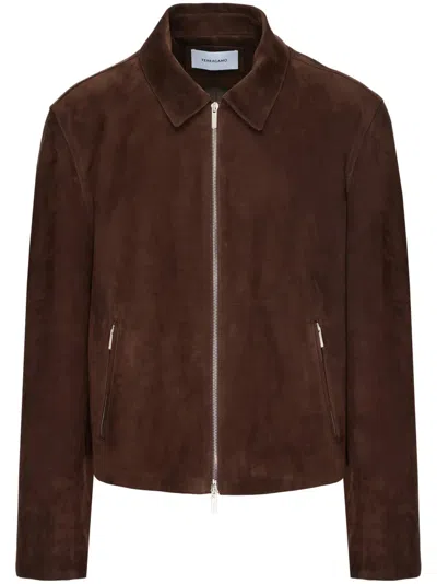Ferragamo Man Nubuck Blouson In Espresso