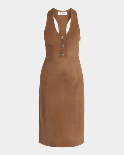 Ferragamo Nubuck Suede Sleeveless Midi Dress In Multi