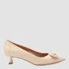 Ferragamo Bow Detail Kitten Heel Pointed Toe Pumps In Nude