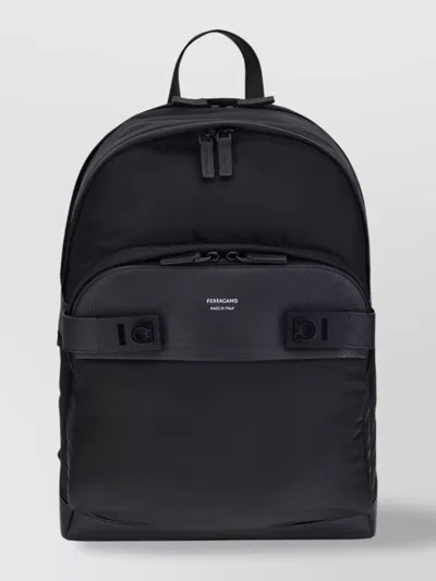 Ferragamo Nylon Backpack Modern Adjustable Straps In Black