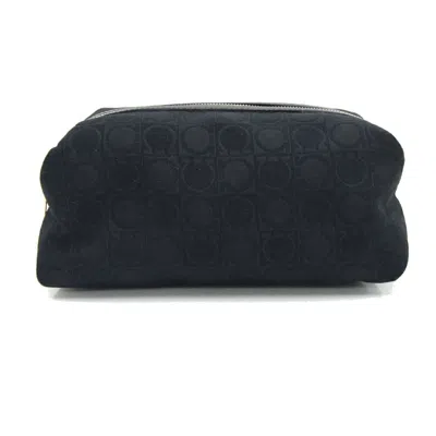 Pre-owned Ferragamo Nylon Canvas Leather Pouch () In Black