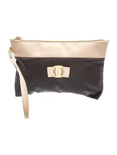 Pre-owned Ferragamo Nylon Clutch In Black