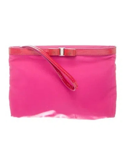 Pre-owned Ferragamo Nylon Clutch In Pink