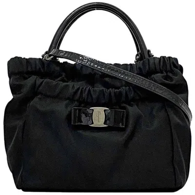 Pre-owned Ferragamo Nylon Leather Handbag () In Black