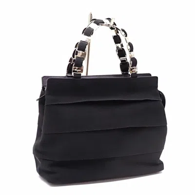 Pre-owned Ferragamo Nylon Leather Handbag () In Black