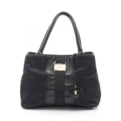 Pre-owned Ferragamo Nylon Leather Handbag () In Black