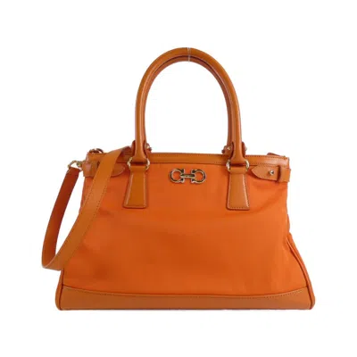 Pre-owned Ferragamo Nylon Leather Handbag () In Orange