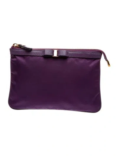 Pre-owned Ferragamo Nylon Portfolio In Purple