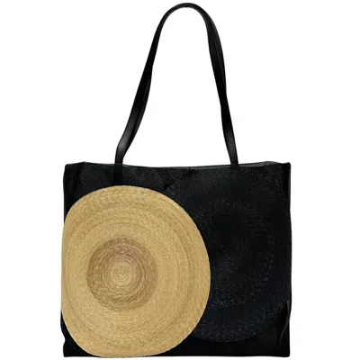 Pre-owned Ferragamo Nylon Raffia Tote Bag () In Black