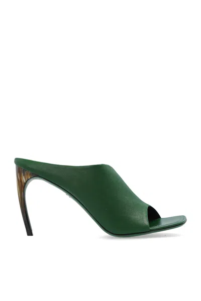 Ferragamo Nymphe 85 Curved Heel Mules In Green
