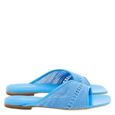 Ferragamo Nyna Mesh Slide Sandals In Blue