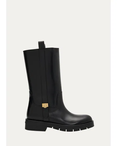 Ferragamo Nyves Leather Mid-calf Boots In Black