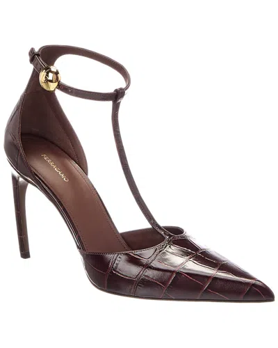 Ferragamo Odette 100 Croc-embossed Leather Pump In Burgundy