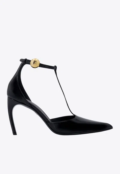 Ferragamo Odette 85 Patent Leather T-strap Pumps In Multi