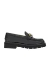 Ferragamo Black Ofelia Lug Moccasin With Gancini Ornament In Black