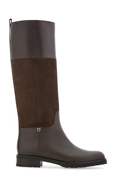 Ferragamo Ofely Calfskin Leather Knee Boots In Brown