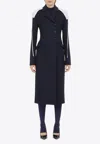 Ferragamo Long Blue Coat With Contrasting Detachable Hood In Wool Woman In Navy