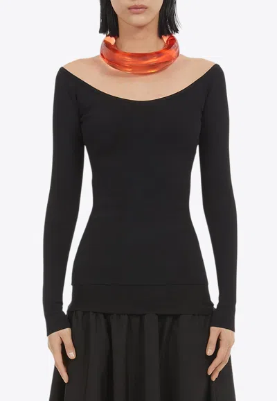 Ferragamo Off-shoulder Long-sleeved Viscose Top In Black