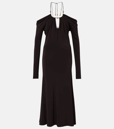 Ferragamo Off-shoulder Midi Dress In Brown