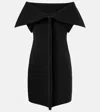 Ferragamo Black Short Dress With Bardot Neckline In Wool Blend Stretch Woman In Black