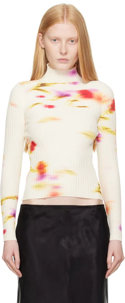Ferragamo Off-white Blossom Print Turtleneck