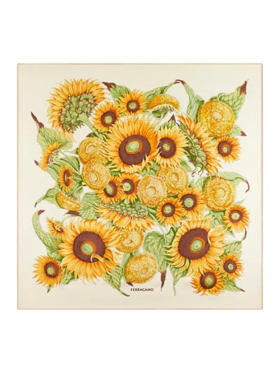 FERRAGAMO OFF WHITE FLORAL PRINT SCARF