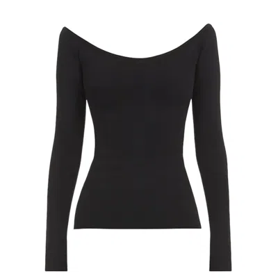 Ferragamo Off-shoulder Long-sleeve Top In Black