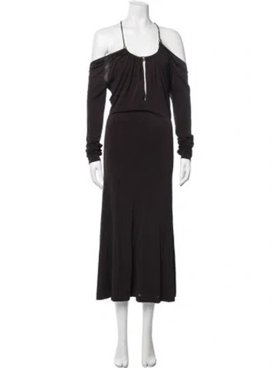 Pre-owned Ferragamo Off-the-shoulder Long Dress In Brown