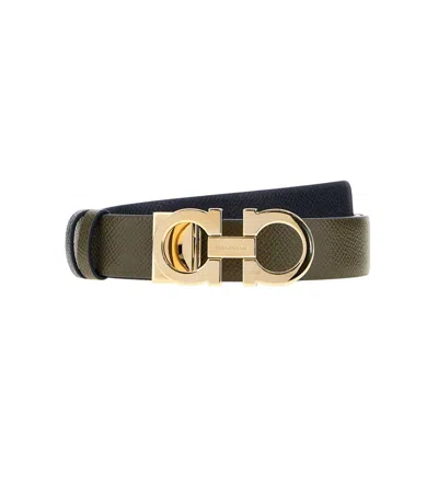 Ferragamo 2.5 Cm Leather Reversible Belt With Golden Hardware In Brown